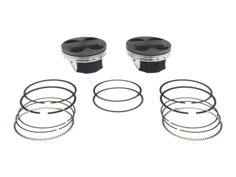 Std Pistons with 11.4:1 Compression Ratio. Fits Milwaukee-Eight 2017up with Big Bore 107ci to 124ci 4.250in. Cylinders. High-performance motorcycle piston and piston ring set for Revelry Motorcycles models.
