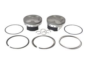 High-performance motorcycle piston kit with rings, clips, and circlips for Revelry Motorcycles.