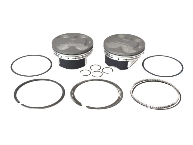Std Pistons with 11.7:1 Compression Ratio. Fits Milwaukee-Eight 2017up with Big Bore 114 or 117ci to 128ci 4.250in. Cylinders. High-performance motorcycle piston kit with rings, clips, and circlips for Revelry Motorcycles.