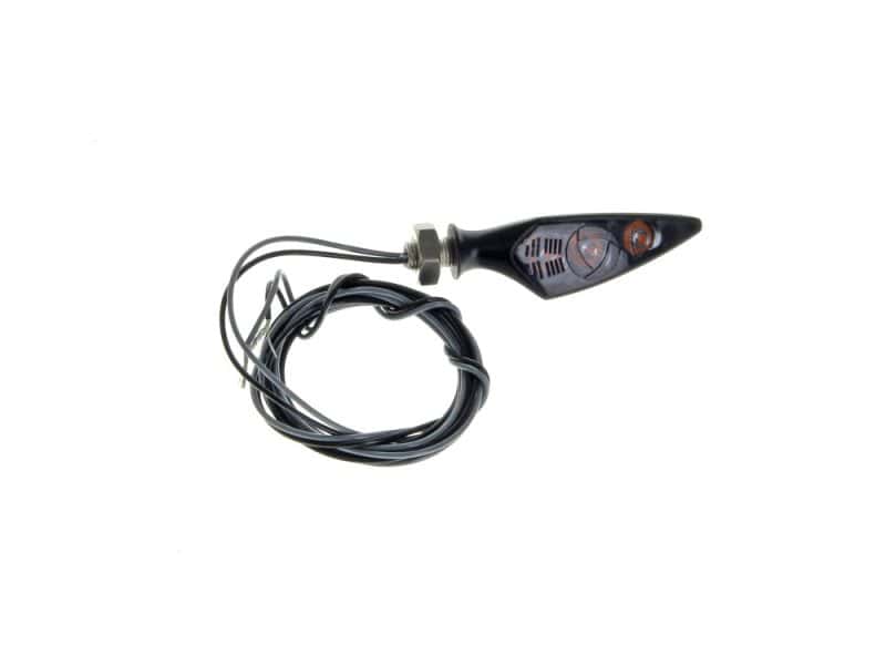 Rhombus S Dark LED Left Hand Front / Right Hand Rear Turn Signal - Black. High-performance motorcycle LED indicator with wiring for Revelry Motorcycles enthusiasts.