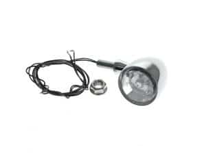 LED motorcycle headlight with wiring harness for Revelry Motorcycles Australia.
