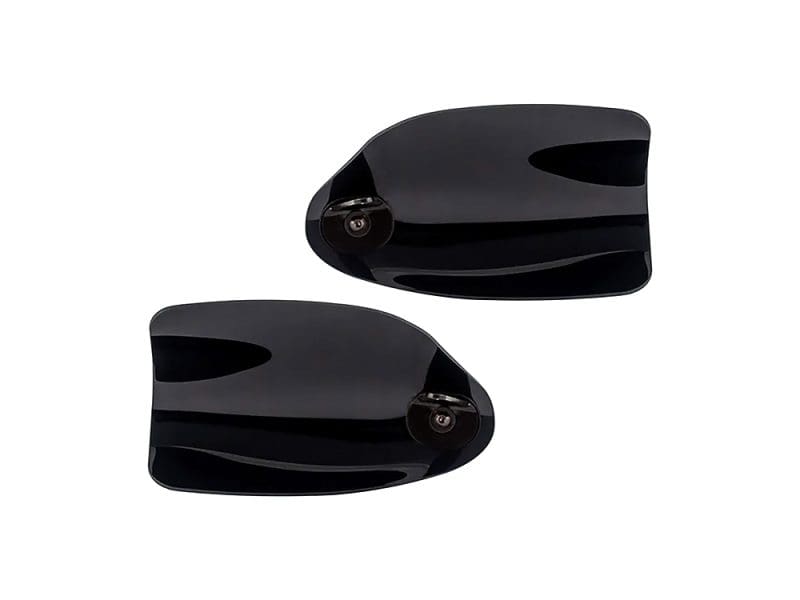 Black motorcycle mirror covers for Revelry Motorcycles, sleek and durable, perfect for custom bike styling.