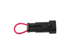 Lightweight motorcycle battery connector with red loop wire for Revelry Motorcycles accessories.