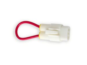 Flexible motorcycle electrical connector with red wiring for Revelry Motorcycles.