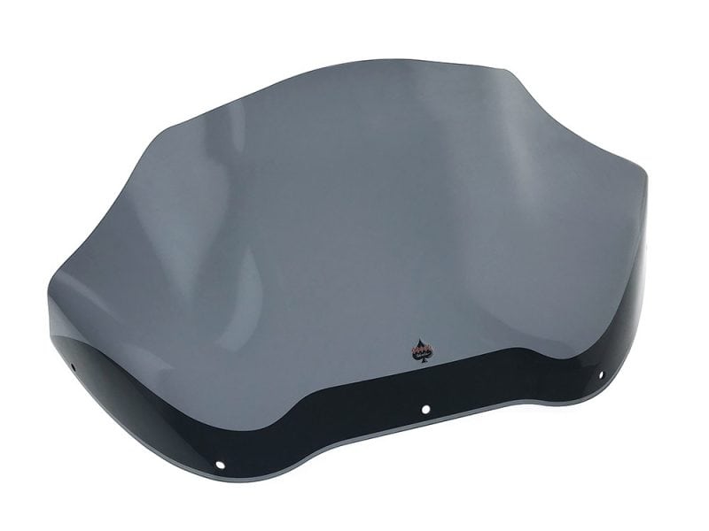 12in. Flare Windshield - Dark Smoke. Fits Road Glide 1998-2013. Aero motorcycle windshield for motorcycles, made from durable clear acrylic, ideal for touring bikes.