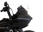 Sleek black motorcycle fairing with tinted windshield and Harley-Davidson branding, perfect for motorcycle enthusiasts seeking custom styling.