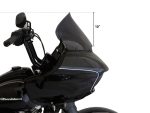 Black motorcycle windshield for Harley-Davidson touring bikes, stylish and aerodynamic.