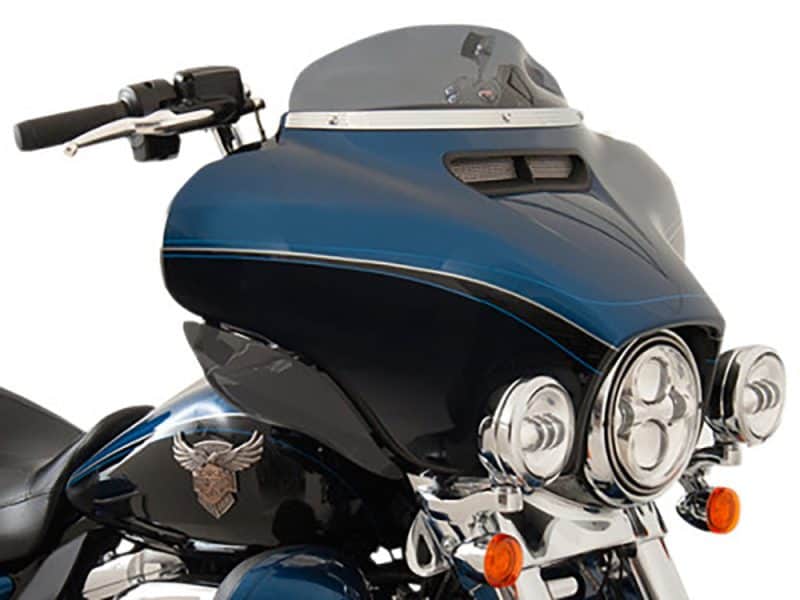 Vast touring motorcycle windscreen and headlight modification by Revelry Motorcycles.