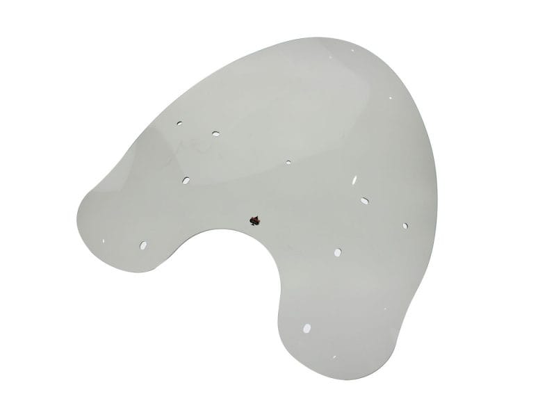 Flare Billboard Windshield - Tinted. 20in. High x 26 3/8in. Wide. Fits Softail Deluxe & Heritage 2018up Aluminium motorcycle windshield for Revelry Motorcycles.