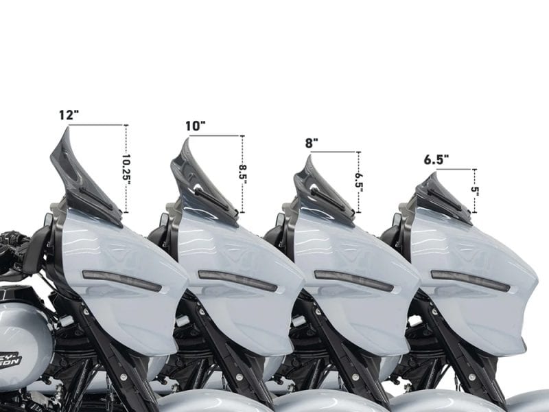 Maxi touring motorcycle windshields in various heights for Harley Davidson bikes.