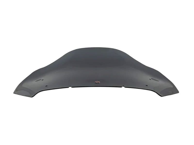 Black tinted motorcycle windscreen for Revelry Motorcycles, designed for optimal aerodynamics and style.