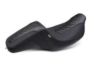 Comfortable black motorcycle seat suitable for Revelry Motorcycles, with ergonomic design and durable materials.