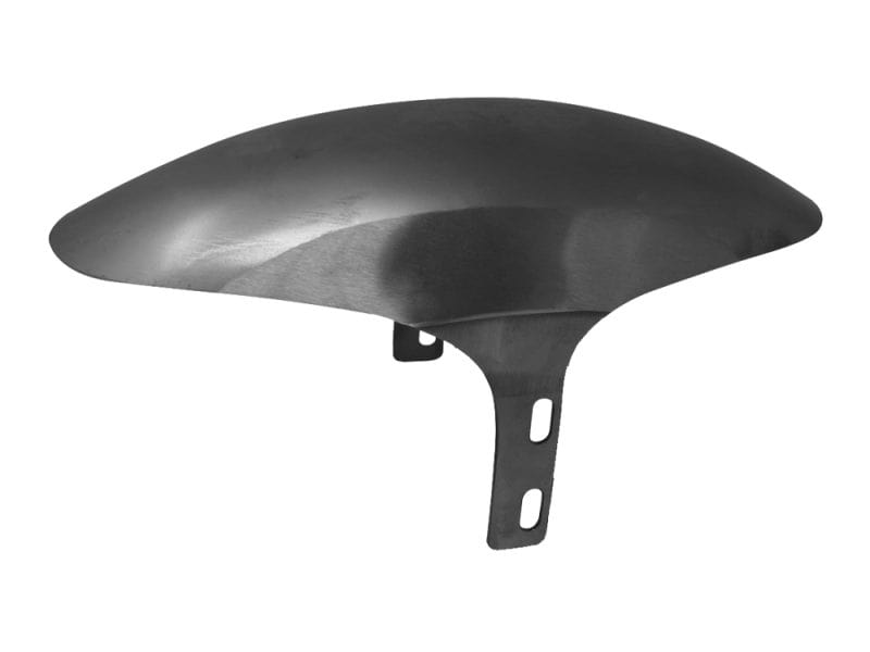 Heavy-duty black motorcycle fender for cruisers and custom bikes.