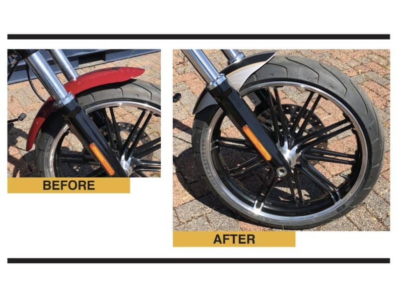 New black motorcycle wheel upgrade for Revelry Motorcycles in Australia.