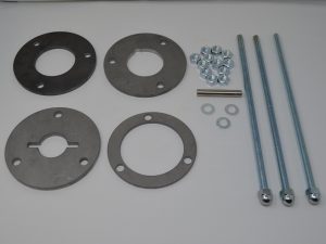 Precision motorcycle mounting hardware kit with bolts, washers, and spacers for Revelry Motorcycles.
