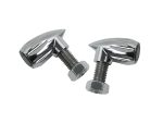 Shiny chrome motorcycle bolt and nut hardware for custom bikes.