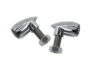 Shiny chrome motorcycle bolt and nut hardware for custom bikes.