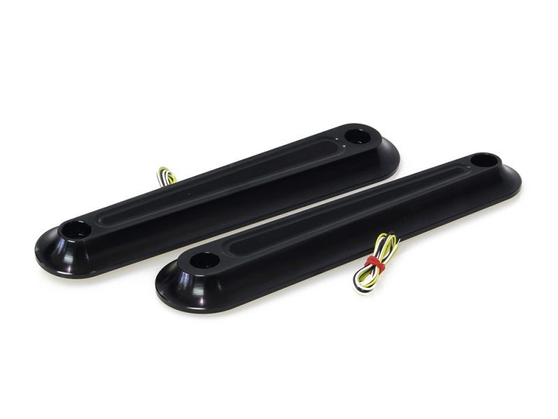 Legit Elypse 2-1 Front Turn Signals with Running Lights - Black. Fits Touring 2006-2023 High-performance motorcycle LED turn signal indicators for Revelry Motorcycles.