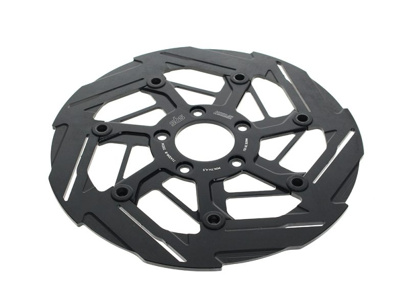 Lightweight motorcycle brake disc with durability for Revelry Motorcycles.