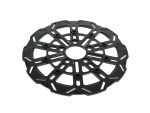 Lightweight black motorcycle brake disc for Revelry Motorcycles, high-performance bike accessories.