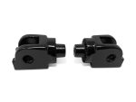 Black motorcycle axle adjusters for Revelry Motorcycles, durable and precision-engineered.