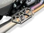 Lightweight CNC motorcycle footpeg, durable black anodised finish for Revelry Motorcycles.