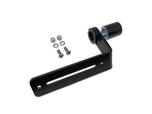 Lightweight black motorcycle steering damper mount for Revelry Motorcycles.