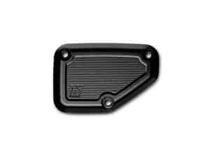 Aluminium motorcycle engine case cover, black with textured grip surface, for Harley-Davidson bikes.