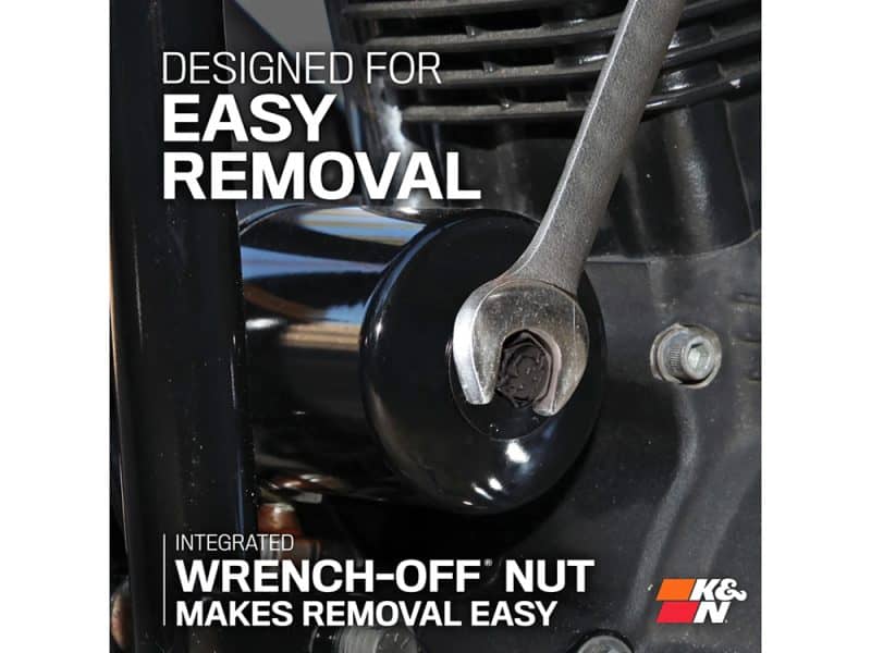 High-quality motorcycle oil filter with easy removal, designed for effortless maintenance.