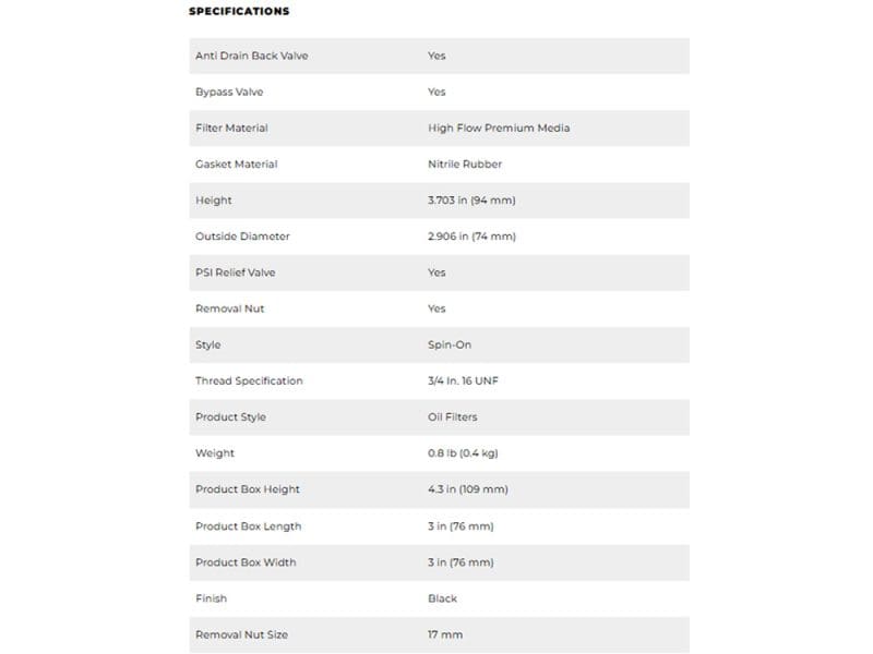 Oil filter product image for motorcycles at Revelry Cycles, durable high-flow media.