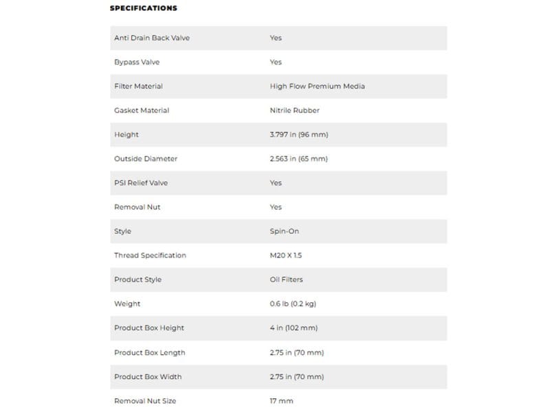 High flow oil filter for motorcycles, durable and reliable engine protection.