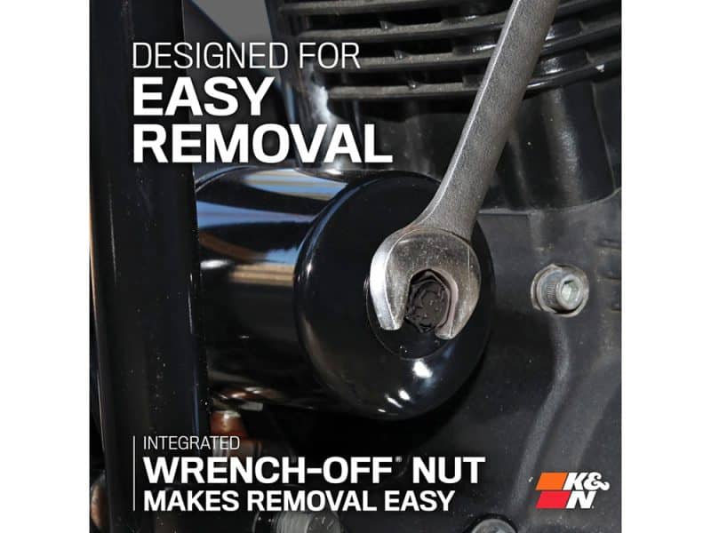 Easily removable motorcycle engine part with integrated wrench-off nut for quick maintenance.