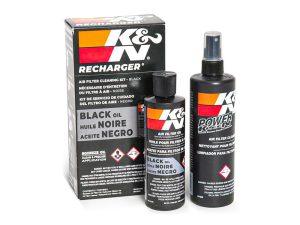 K&N air filter cleaning kit for motorcycles, black oil version.
