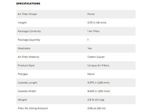 High-quality air filter for motorcycles, washable, cotton gauze material, fits Revelry Motorcycles.