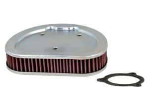 High-performance motorcycle air filter with gasket for Revelry Motorcycles.