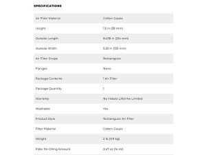 2. High-quality rectangular cotton gauze motorcycle air filter for Revelry Motorcycles Australia.