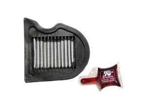 Replacement motorcycle air filter and oil for Revelry Motorcycles, high-performance parts.