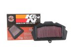 High-flow motorcycle air filter for optimal engine performance and airflow.
