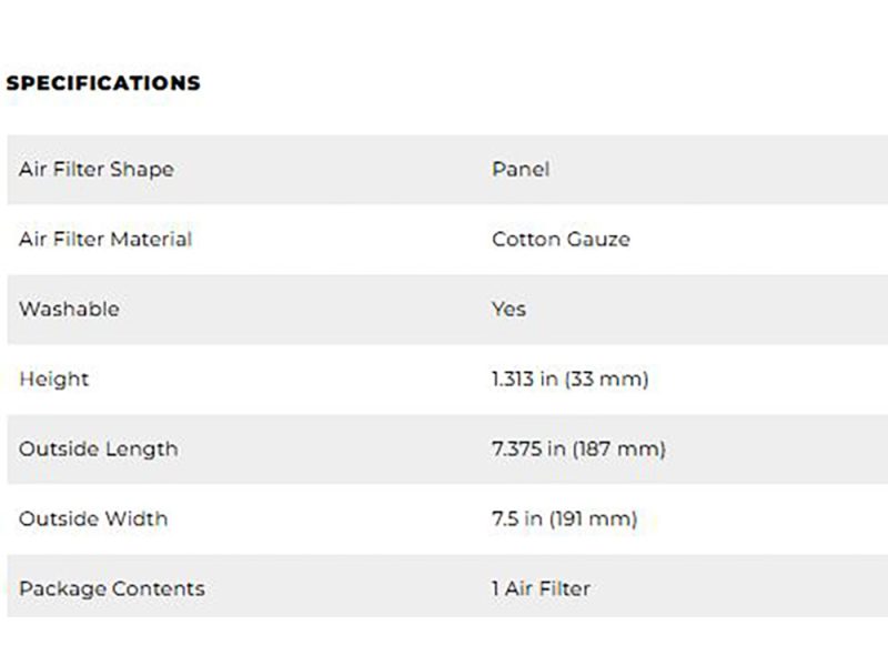 Revelry Motorcycles air filter panel for motorcycle maintenance, high quality and washable.