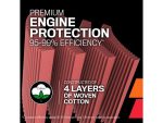 Engine protection product for motorcycles, enhances engine efficiency, and is made of woven cotton layers.