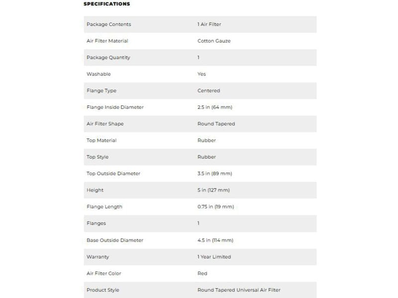 High-quality round tapered universal air filter for motorcycles, made from durable rubber and cotton gauze for optimal airflow.