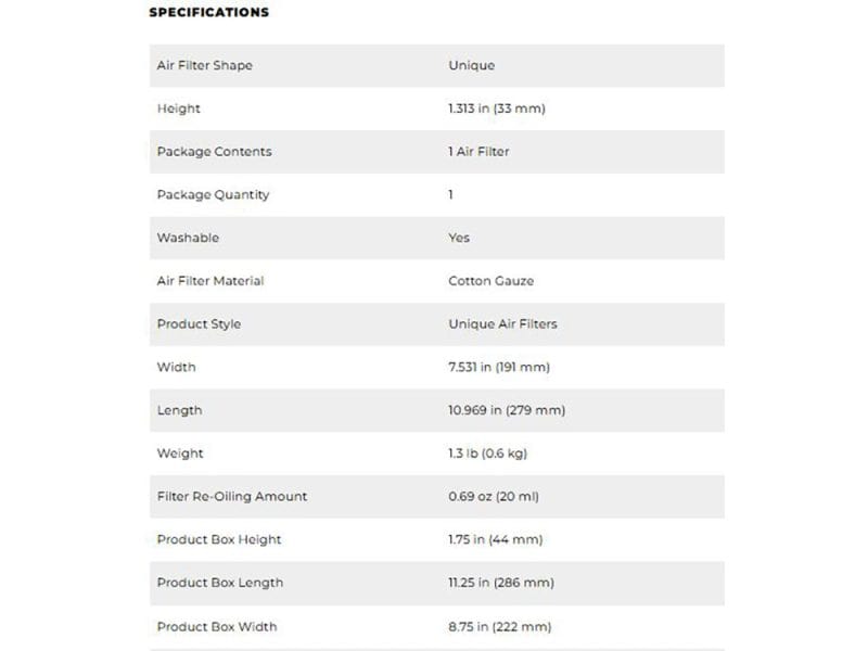 Premium motorcycle air filter for Revelry Cycles, cotton gauze material.