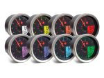 Brightly coloured motorcycle dash gauges collection for Revelry Motorcycles, showcasing style and performance.