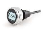 Digital bike thermometer display with temperature reading for motorcycle enthusiasts.