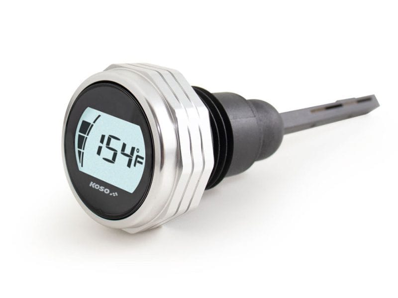 Digital bike thermometer display with temperature reading for motorcycle enthusiasts.