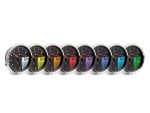 Multicoloured motorcycle speedometers for Revelry Motorcycles, vibrant and high-quality gauges.