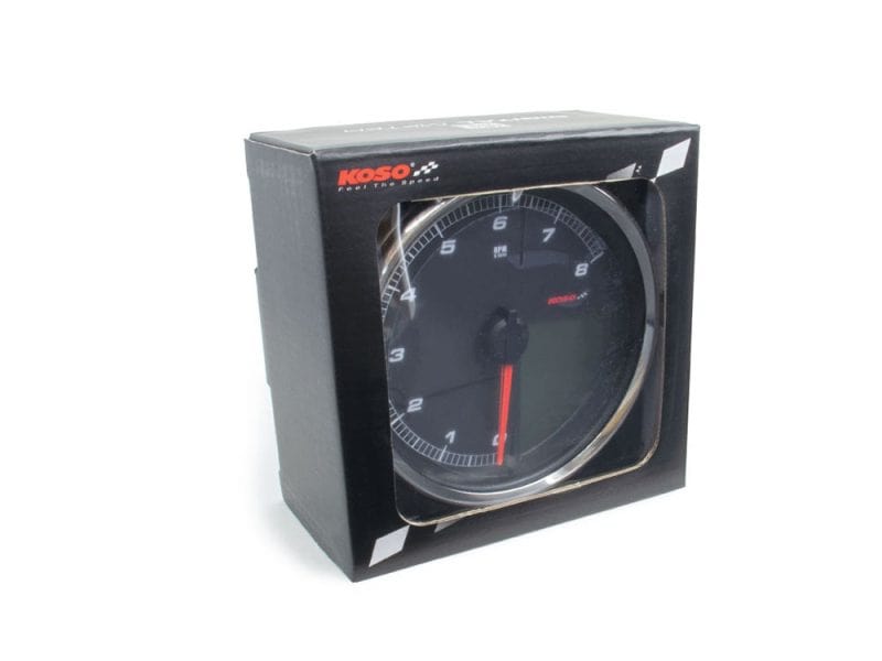 Koso motorcycle tachometer for enhanced riding performance and speed monitoring.