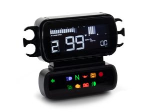Digital motorcycle dashboard display with speed, RPM, and warning indicators for Revelry Motorcycles in Australia.