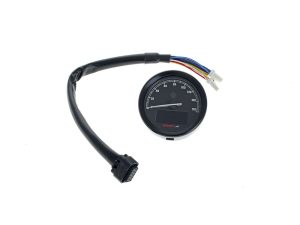 Motorcycle speedometer gauge with wiring harness for Revelry Motorcycles in Australia, compatible with motorcycle dashboards.
