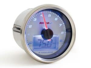 High-performance motorcycle tachometer and digital pressure gauge from Revelry Motorcycles.